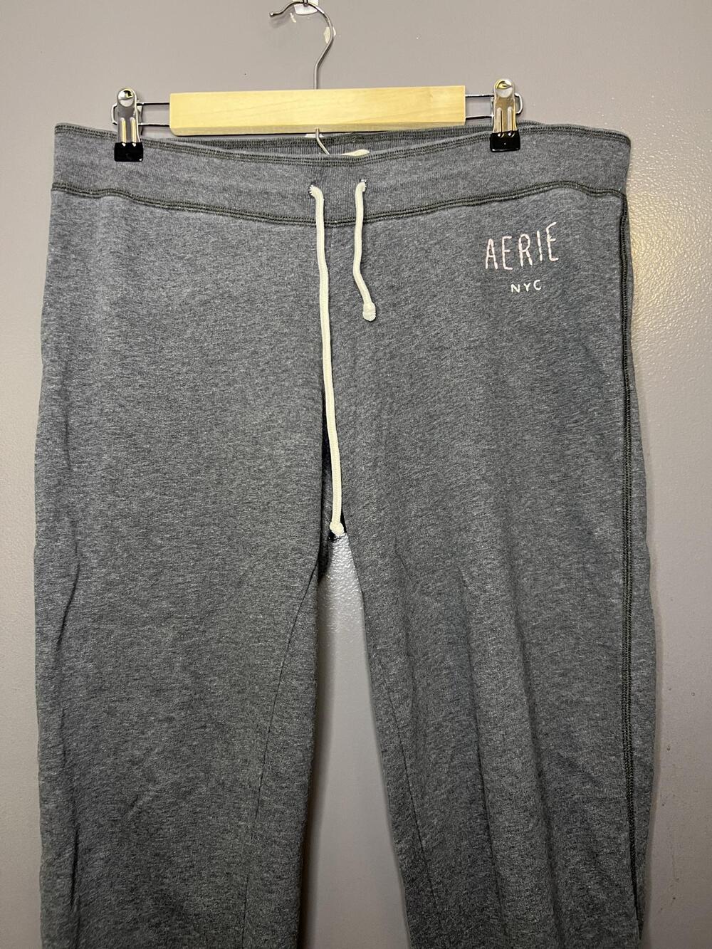 Aerie Sweatpants Womens Large Gray French Terry Jogger Lounge Cuffed Drawstring
